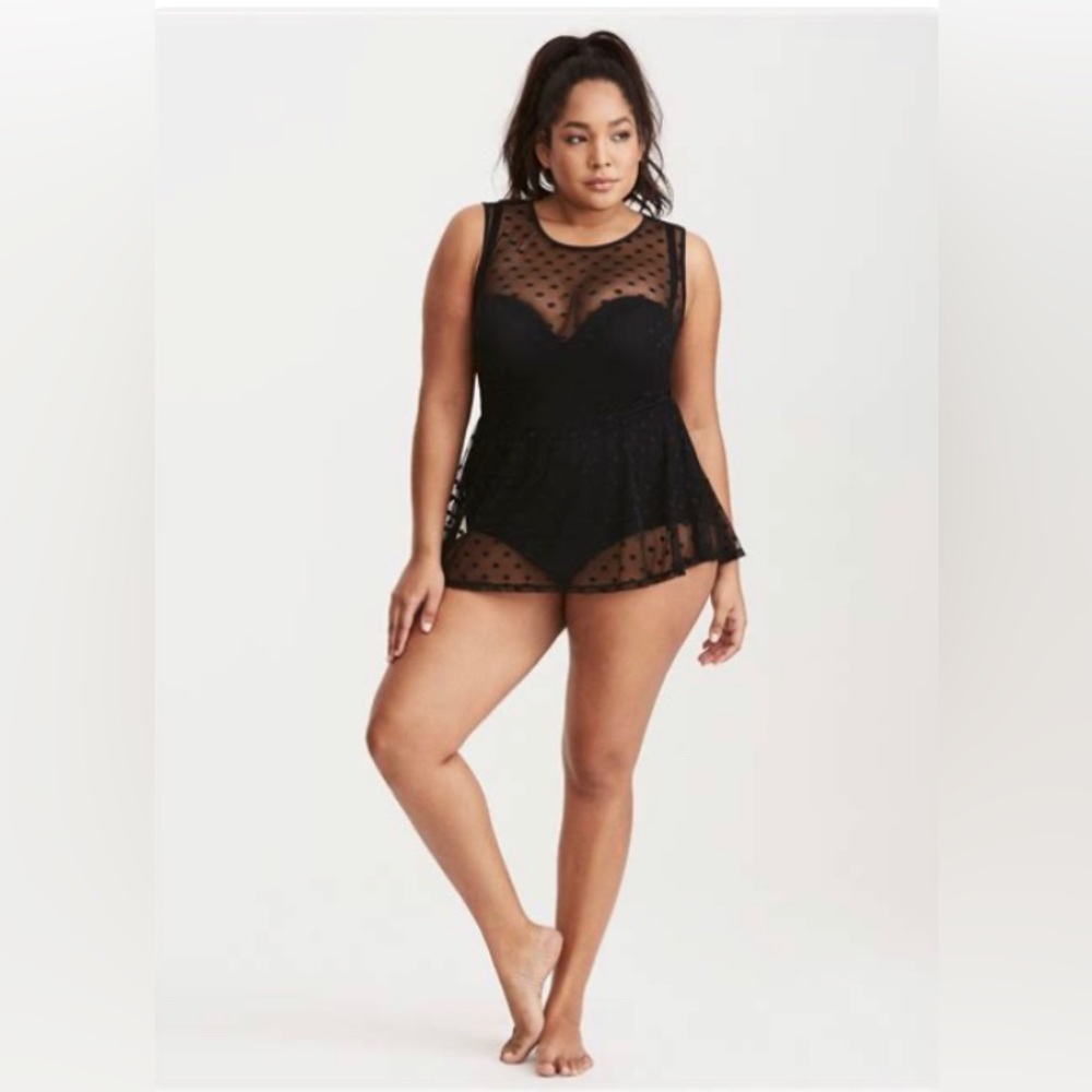 *SOLD*NWT Torrid mesh polkadot push-up one piece swimsuit - Picture 3 of 15